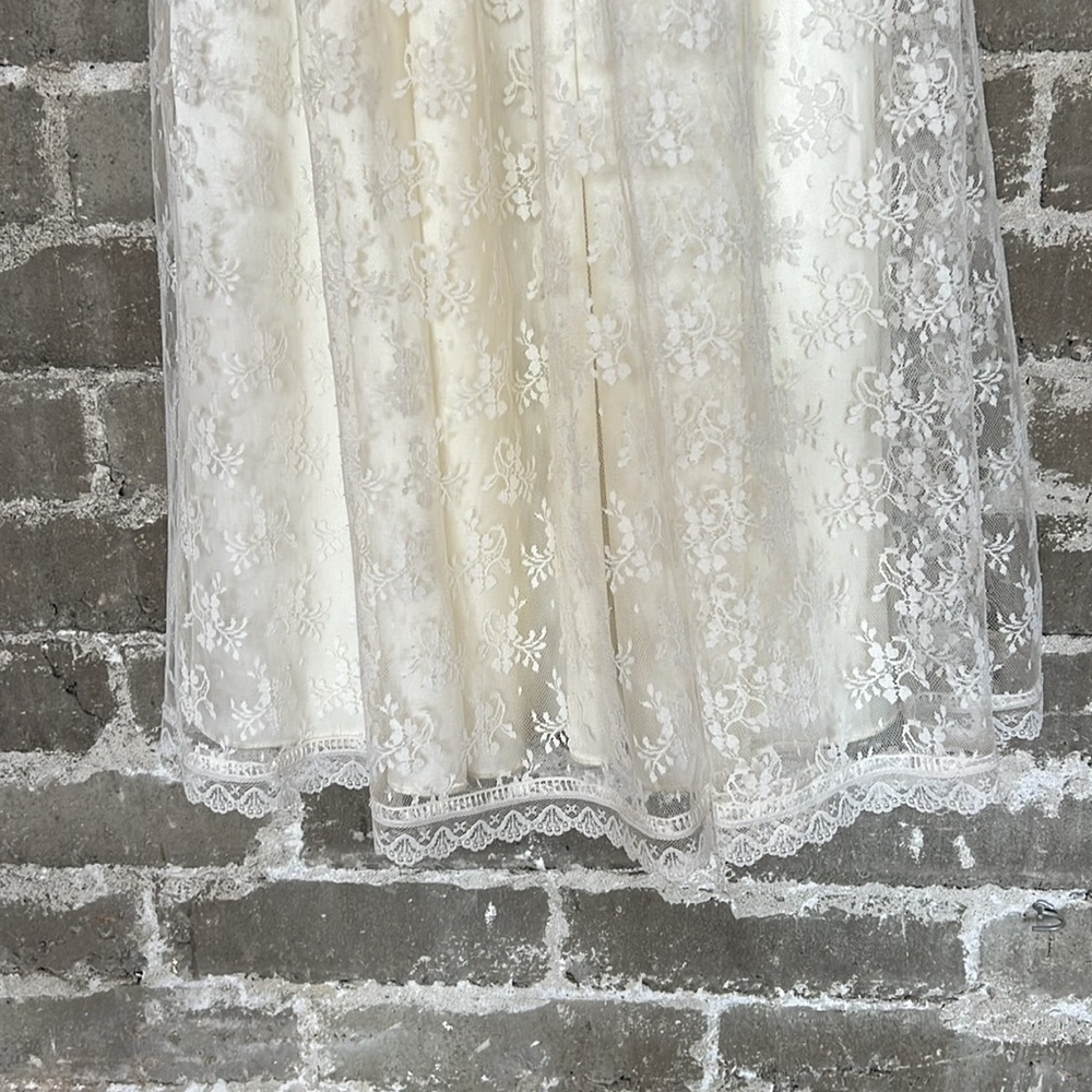 Vintage Jessica McClintock Off the Shoulder Ivory Lace Maxi Wedding Dress Size 8 - Picture 6 of 16
